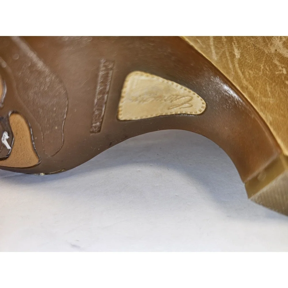 BORN CROWN US 8 Gold Leather Platform High Heel‎ Sandals Shoes Open Toe